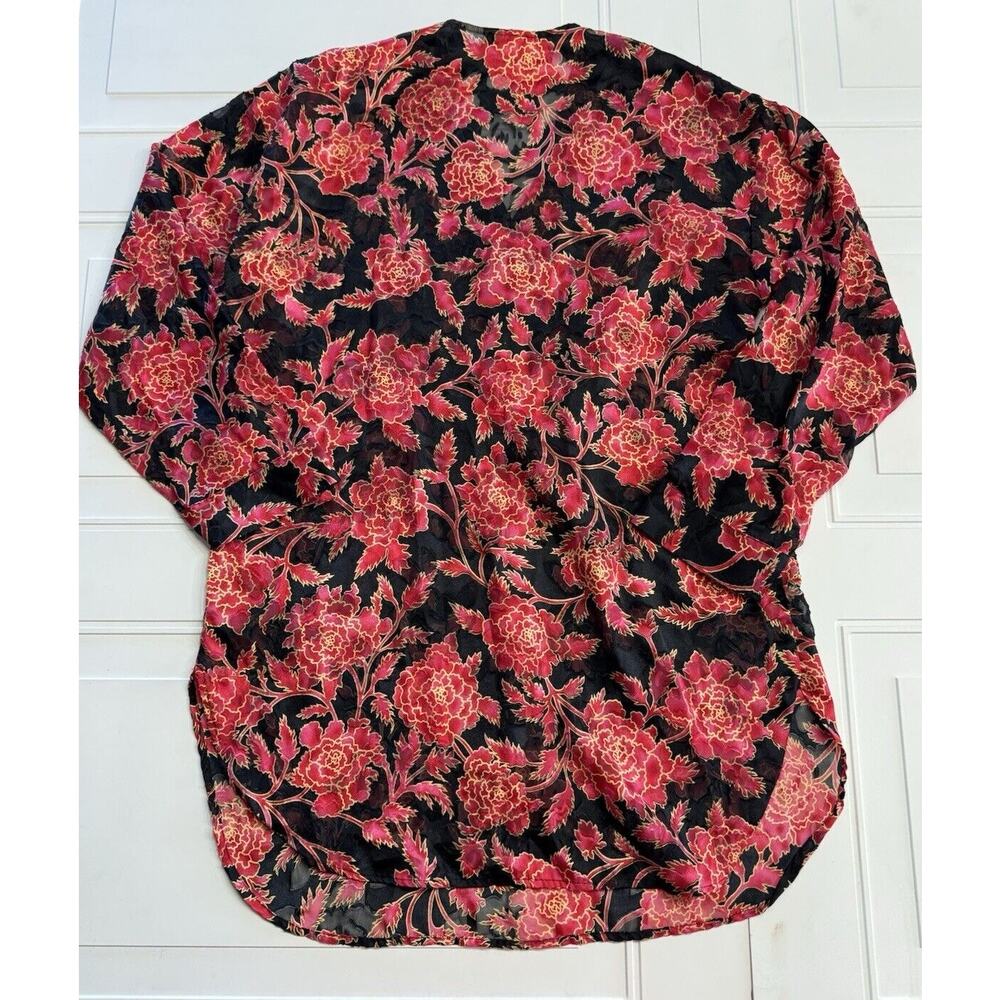 Victoria's Secret Gold Label VTG Large Sheer Night Shirt Long Sleeve Red Black - Picture 6 of 7